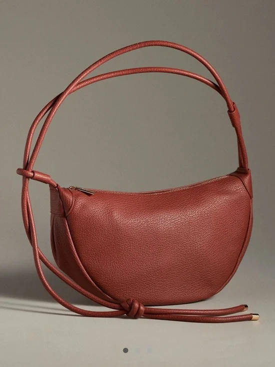 Pebbled Shoulder Bag with Knot Detail in Rust Brown - Picture 2 of 7